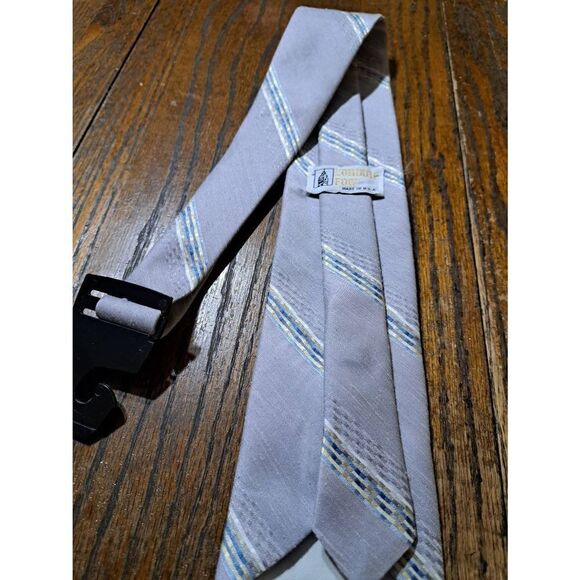 London Fog Mens Dress Neck Tie Purple Grey Blue Tan White - Picture 4 of 4